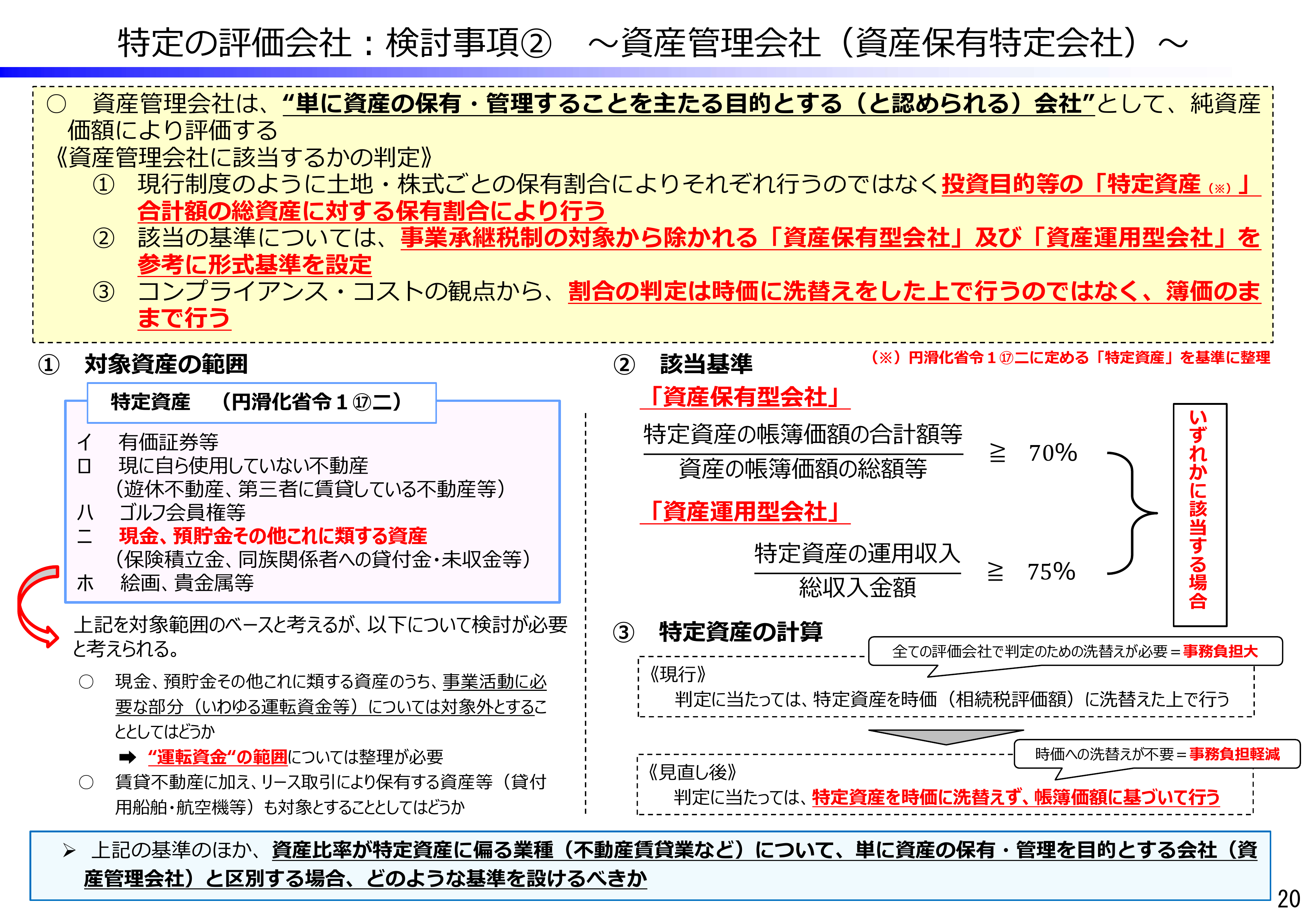 特定の評価会社:検討事項②~資産管理会社(資産保有特定会社)~